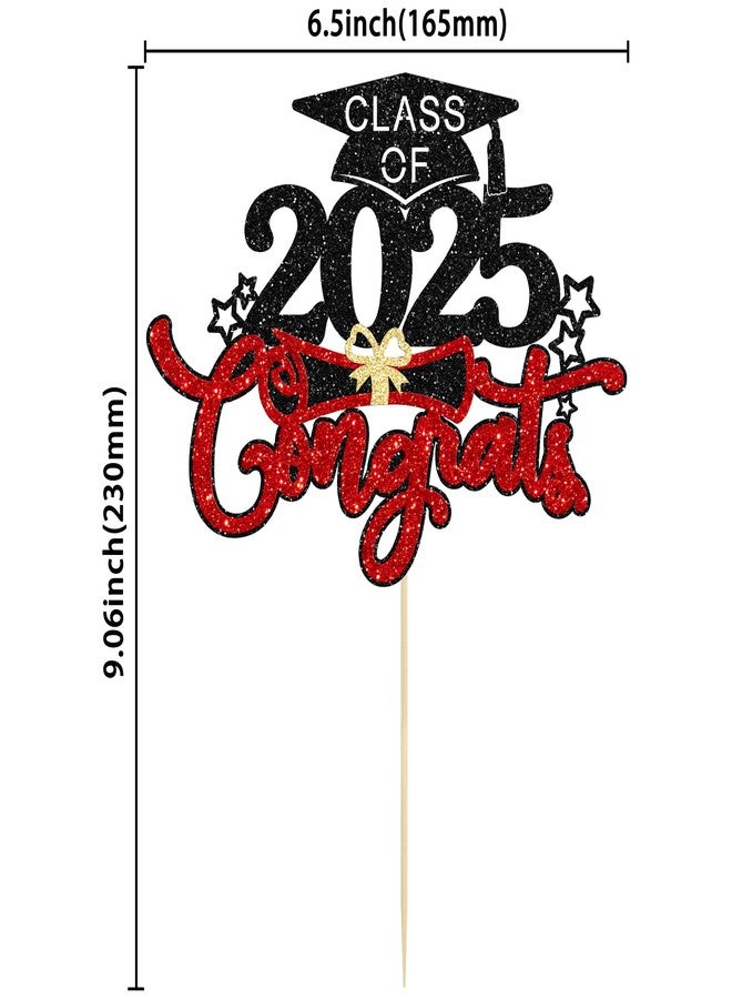 Ephlyn 1Pc Congrats Grad 2023 Cake Topper Red Glitter Diploma Graduation Cap Cake Pick Congrats Class of 2023 Cake Decorations for 2022 Graduation Theme High School Boys Girls Graduate Party Supplies - Image 2